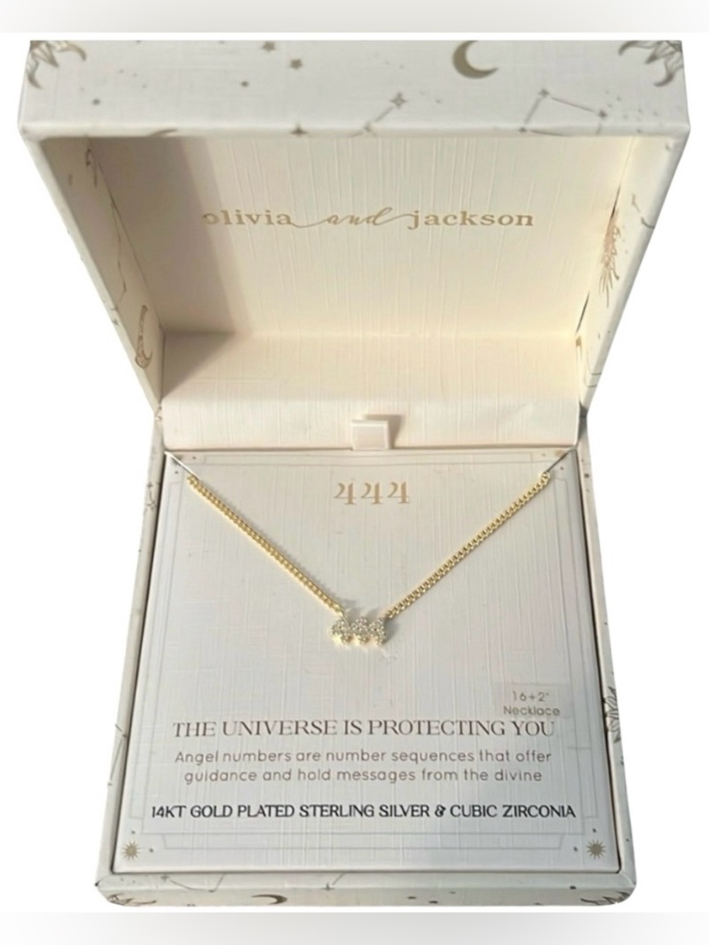 Olivia and Jackson 444 Protection Gold Plated Sterling Silver Necklace